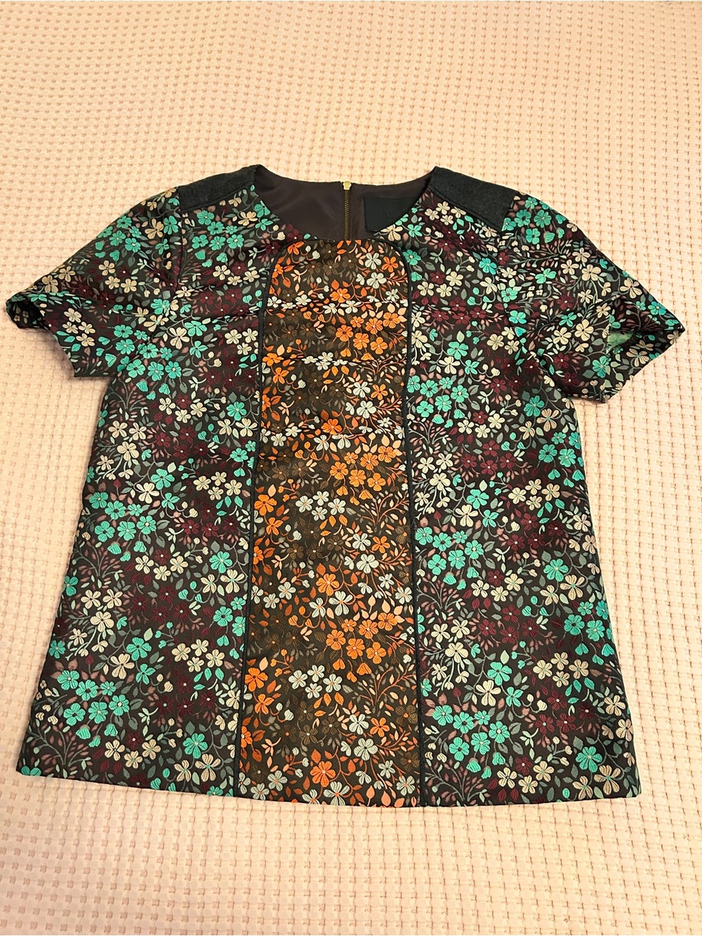 J. Crew Floral Panel Short Sleeve Tee in Teal, Orange & Black